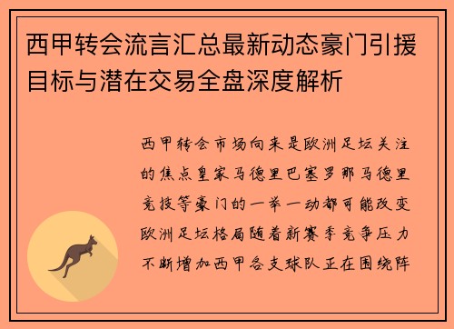 西甲转会流言汇总最新动态豪门引援目标与潜在交易全盘深度解析